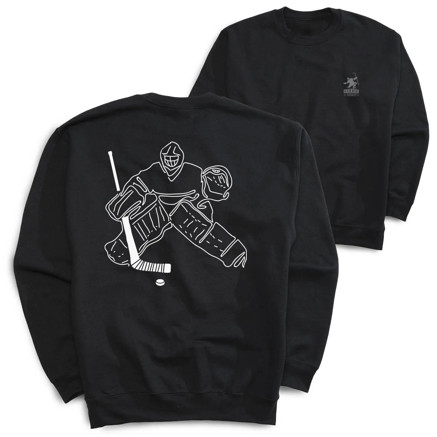 Hockey Crewneck Sweatshirt - Hockey Goalie Sketch (Back Design) 